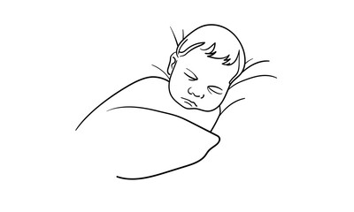Newborn sleeping on a pillow, continuous line art drawing. Motherhood, parenthood, pregnancy. Vector illustration isolated on white background
