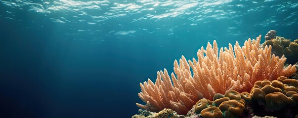 Ocean acidification idea. Vibrant coral reef under the ocean, showcasing rich marine life and biodiversity.