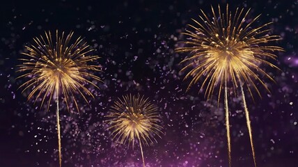 Fototapeta premium Dark Violet Sky with Exploding Gold Fireworks and Bokeh
