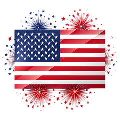 USA Flag Fireworks: 4th of July Independence Day Images isolated on transparent background