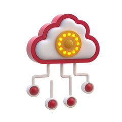 A stylized cloud icon with a sun and data connection lines, representing digital technology and cloud computing.