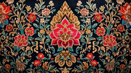 Luxurious Floral Textile Pattern  Embroidered Fabric Design  Vintage Flowers