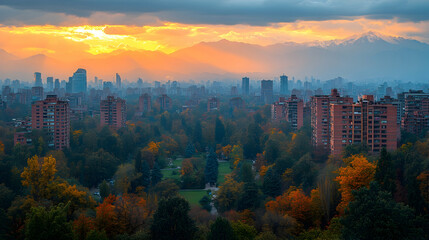Obraz premium City Park Sunset Mountain View