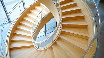 Fototapeta premium A beautifully designed wooden staircase with sleek railings.