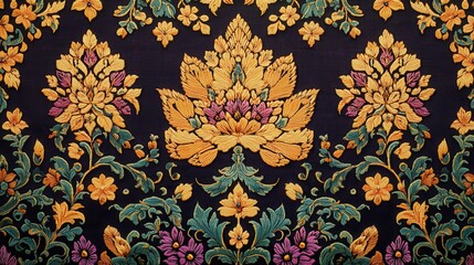 Ornate Gold   Teal Floral Textile Pattern  Embroidered Fabric Texture