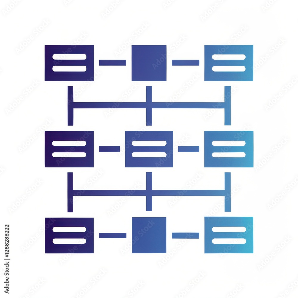 Poster interconnected data nodes flowchart illustration for analytical processes and systems