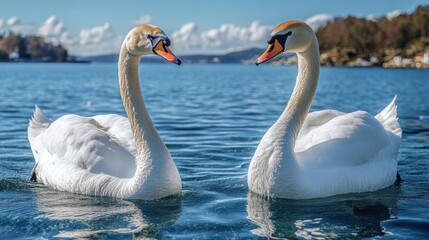 Obraz premium Swans in love on a tranquil fjord