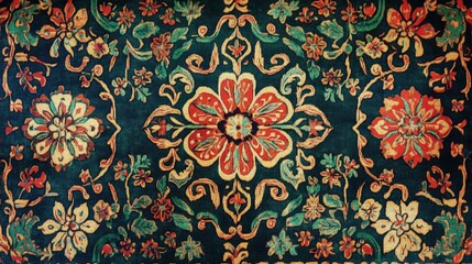 Naklejka premium Vintage Floral Textile Pattern Dark Green Tapestry Background