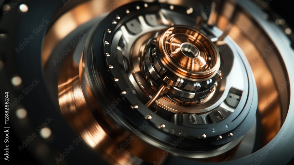 Aufkleber close-up view of intricate mechanical components showcasing copper and black elements in motion