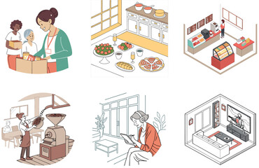 Naklejka premium Modern Livingroom Coffee Bundle. A Serene Collection Illustrations