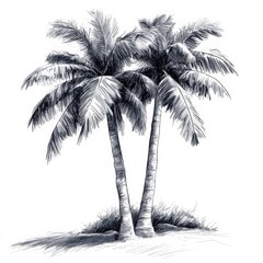 Scribble-style date palm sketch, embodying tropical landscapes. Generative AI