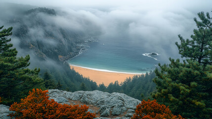 Fototapeta premium Coastal Foggy Mountain View