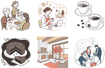 Iced Latte Coffee Bundle.  A Cool Summer Drink Collection Illustrations