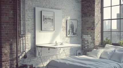 A creative, space-saving condo with a wall-mounted foldable dining table.