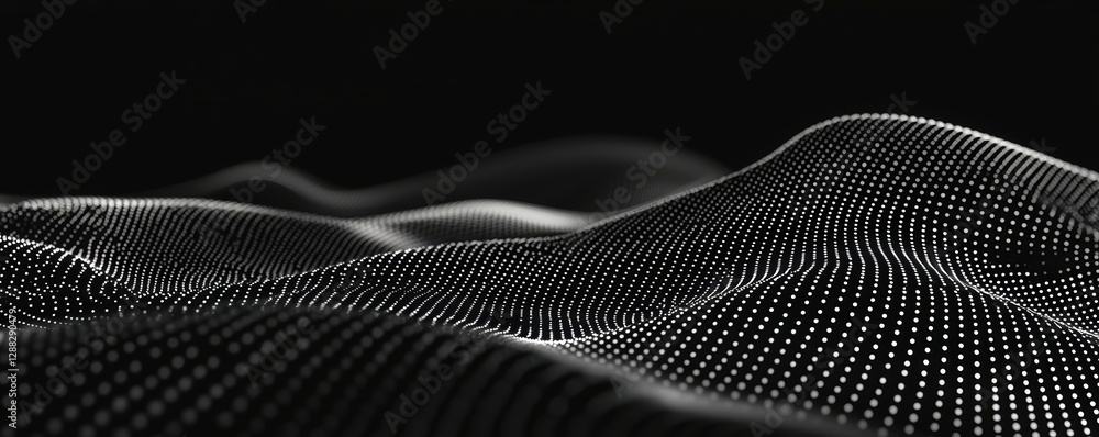 Poster elegant minimalist black and white digital points and fine curved lines, forming an abstract technol
