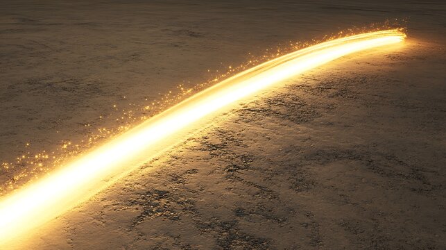 Golden Light Streak Curving Across Sandy Ground / 砂地を曲がって走る金色の光の筋