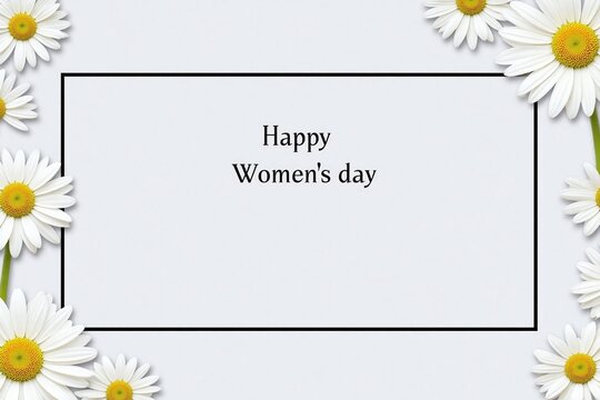 happy womens day with white daisies on gray background