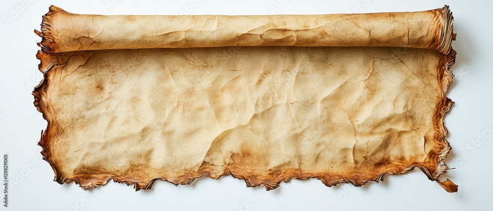 Poster ancient scroll with frayed and burnt edges.