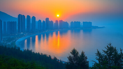Fototapeta premium Coastal Sunrise Cityscape