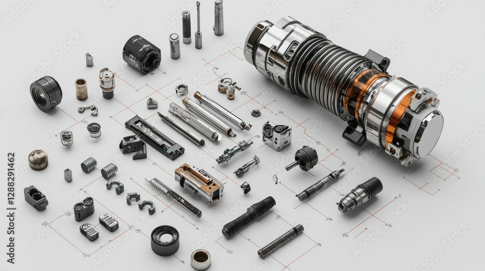 Poster detailed arrangement of mechanical components showcasing precision engineering and design