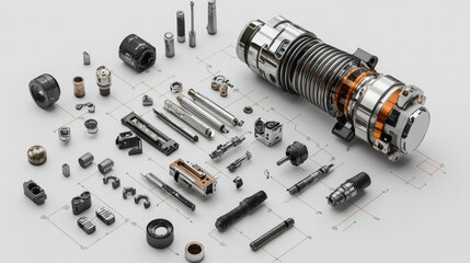Detailed arrangement of mechanical components showcasing precision engineering and design