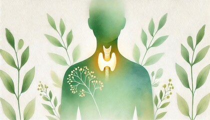 The image represents the connection between the thyroid gland and nature, symbolizing health, energy, and balance. Generated AI.