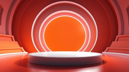 Obraz premium Empty Vibrant Orange and Teal 3D Podium, Premium Product Display Mockup 