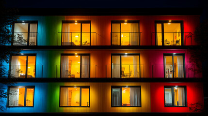 Colorful Apartment Building Night