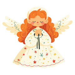Cute little angel girl with wings. Illustration on a white background.