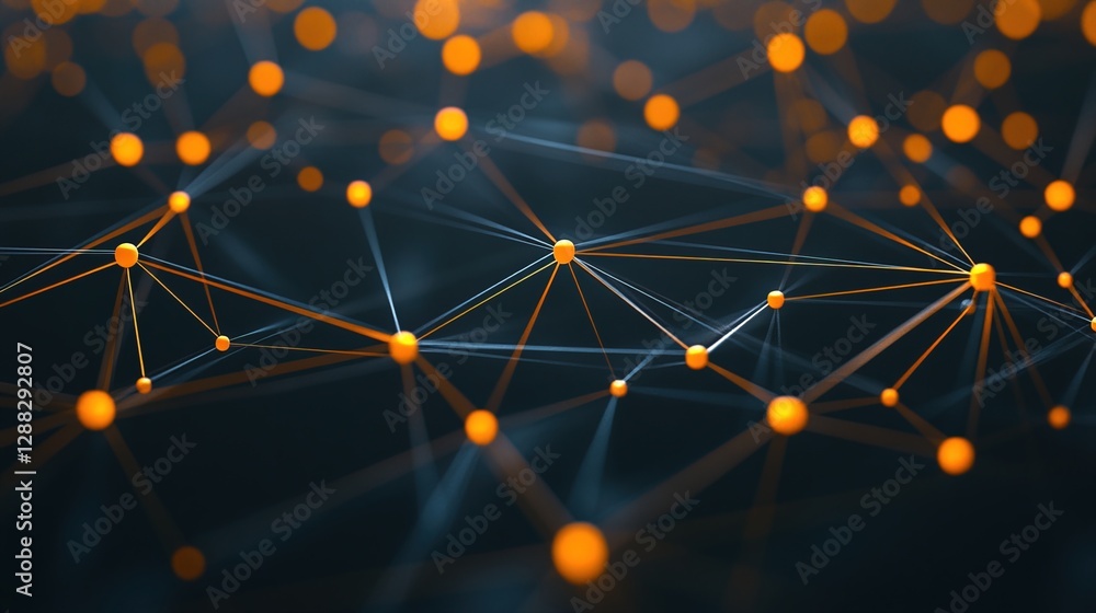 Poster dynamic network of glowing nodes interconnected by luminous lines at night