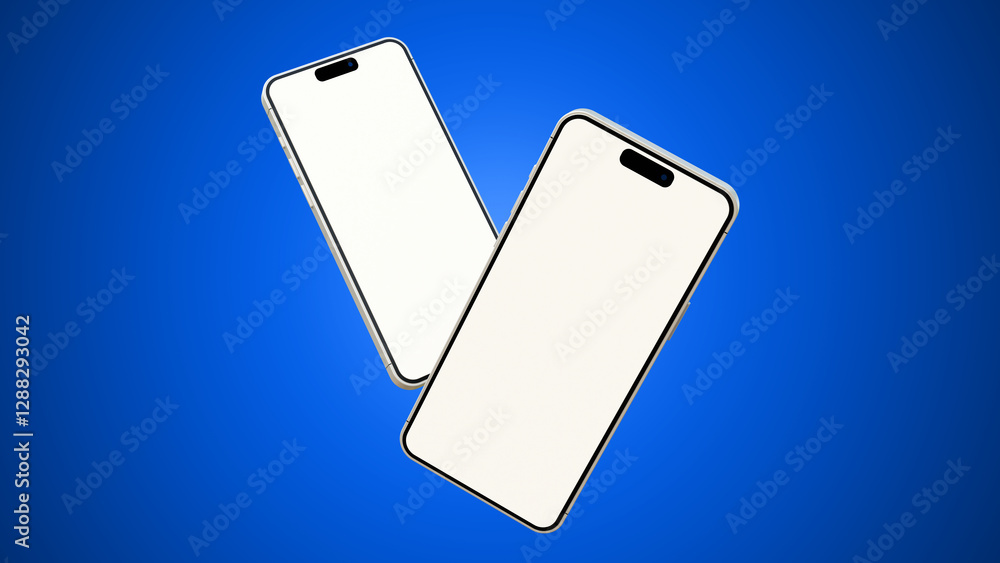 Aufkleber blank screen smartphone mock up on a blue background. empty screen mobile phone mock up for presenta