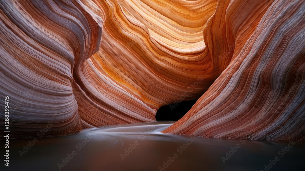 Poster weathering process concept. stunning view of colored canyon walls with flowing lines and soft light 