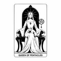 Queen of Pentacles Sitting on a Throne Holding a Pentacle