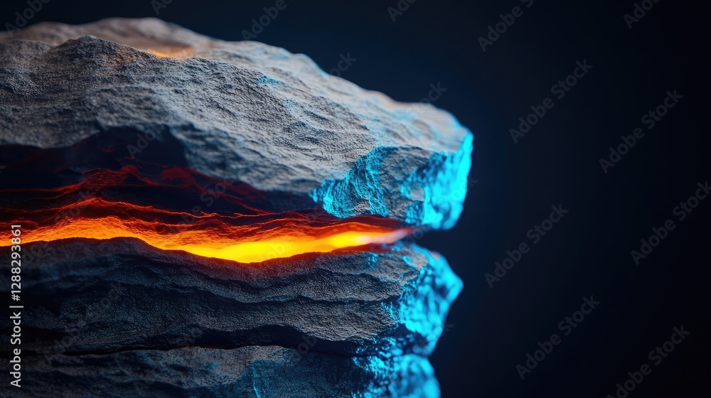 Poster weathering process idea. a stunning close-up of molten rock showing vibrant colors and dynamic textu