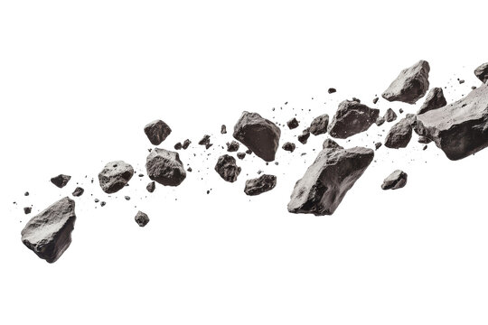Flying rocks and debris isolated on transparent background