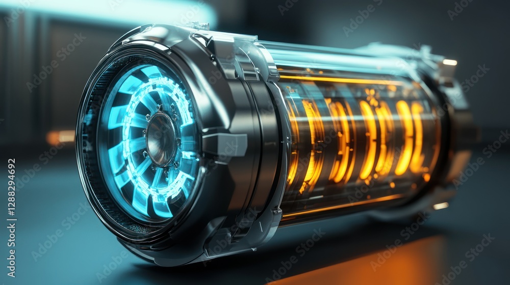 Poster futuristic energy core with glowing elements on a sleek surface in a high-tech environment