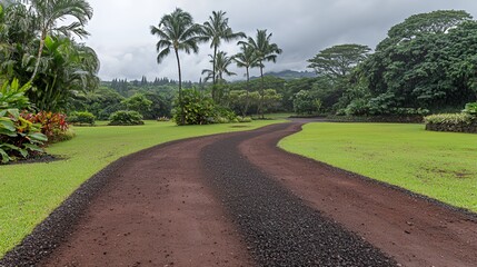 Obraz premium Winding Dirt Path Through Lush Tropical Landscape