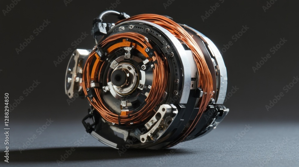 Poster close-up view of a complex mechanical device showcasing intricate wiring and design elements