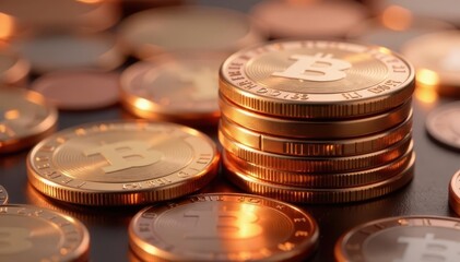 close-up of copper surface with coins stacked neatly , background, coins