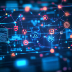 An infographic illustrating the machine learning process on a blurred background 
