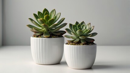 Obraz premium Two Potted Succulents in White Pots on White Background