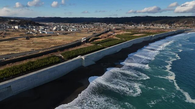 野田村・十府ヶ浦の防潮堤（空撮） - 岩手県九戸郡野田村,日本