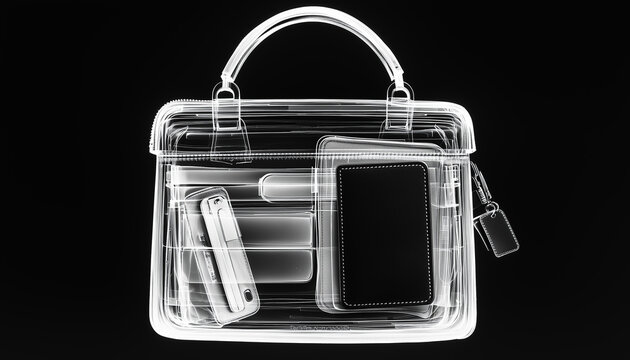 Secrets in Transit – Suggesting the mystery of what people carry unseen.   Bag X-ray scan.  Generative AI.