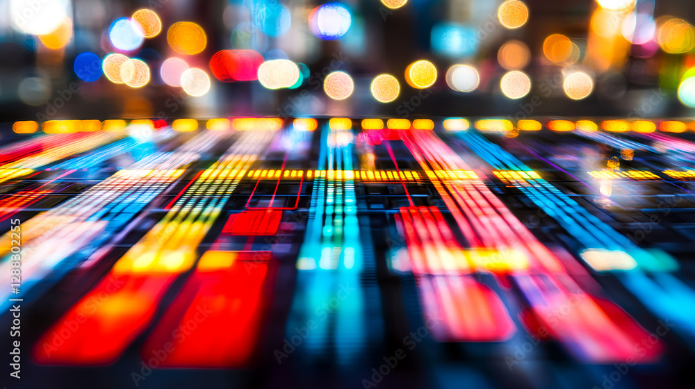 Poster exploring digital data visualization urban environment abstract artwork vibrant colors close-up view