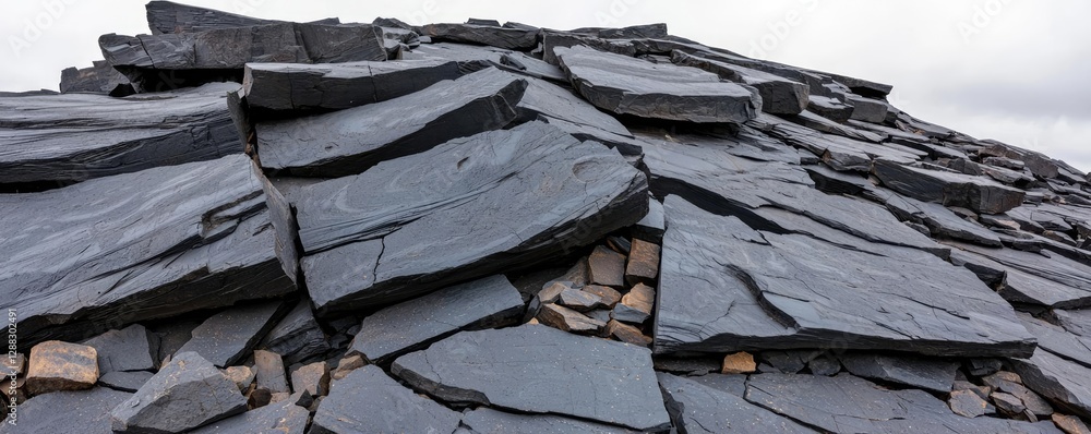 Poster weathering process concept. close-up view of layered slate stones, showcasing texture and natural pa
