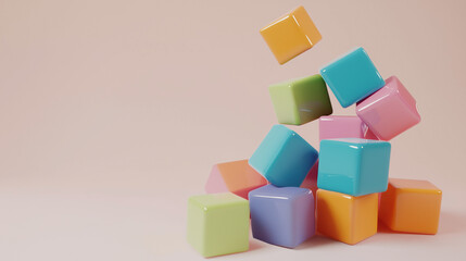 Obraz premium Colorful Glossy Cubes Tumbling in Soft Pastel Background