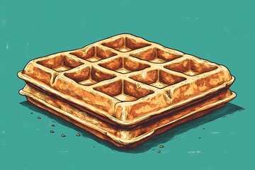 Waffle illustration featuring golden crispy waffles with syrup and berries, perfect for culinary projects and food branding, in a classic book illustration style