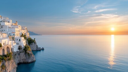 Naklejka premium Stunning amalfi coast sunset view italy travel photography coastal paradise breathtaking landscape vibrant colors