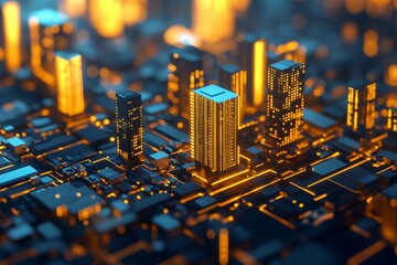 financial inclusion banking economic empowerment, a futuristic city where digital financial networks uplift communities.