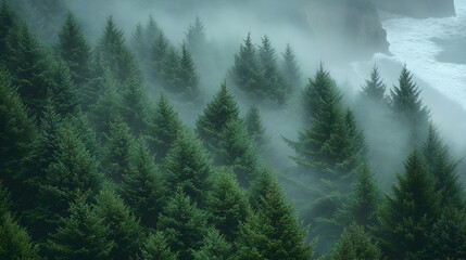 Foggy Forest Coastline View